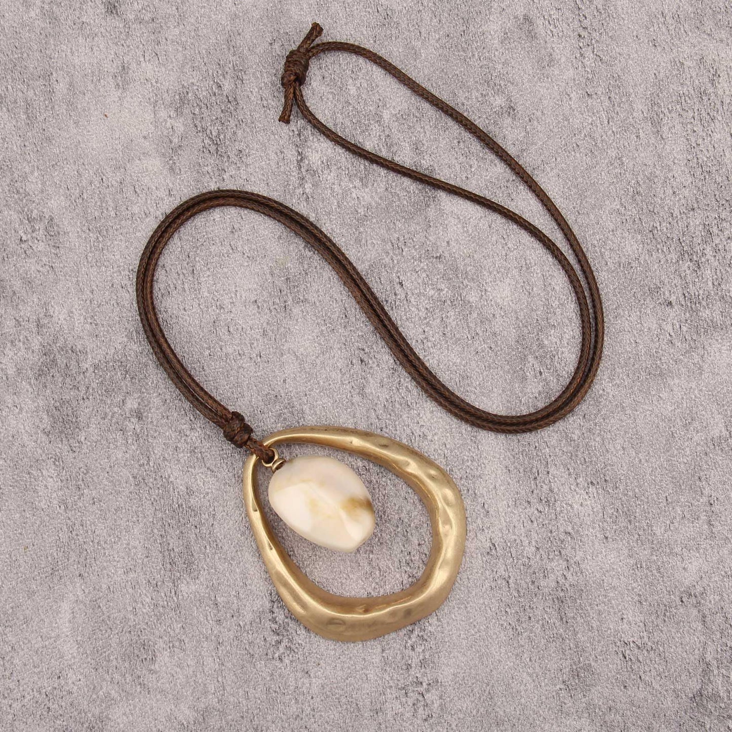joymiao Chunky Pendant Necklace Women Large Gold Boho Vintage Statement Necklace with White Resin Stone Hippie Bohemian Jewelry