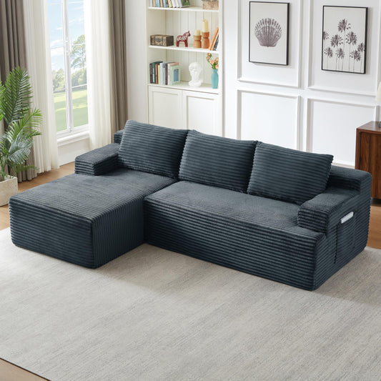 96" L Shaped Cloud Sectional Couch with Chaise, Deep Seat Modular Sectional Sofa Corduroy Memory Foam Sofa Boneless Couches for Living Room Bedroom, No Assembly Required