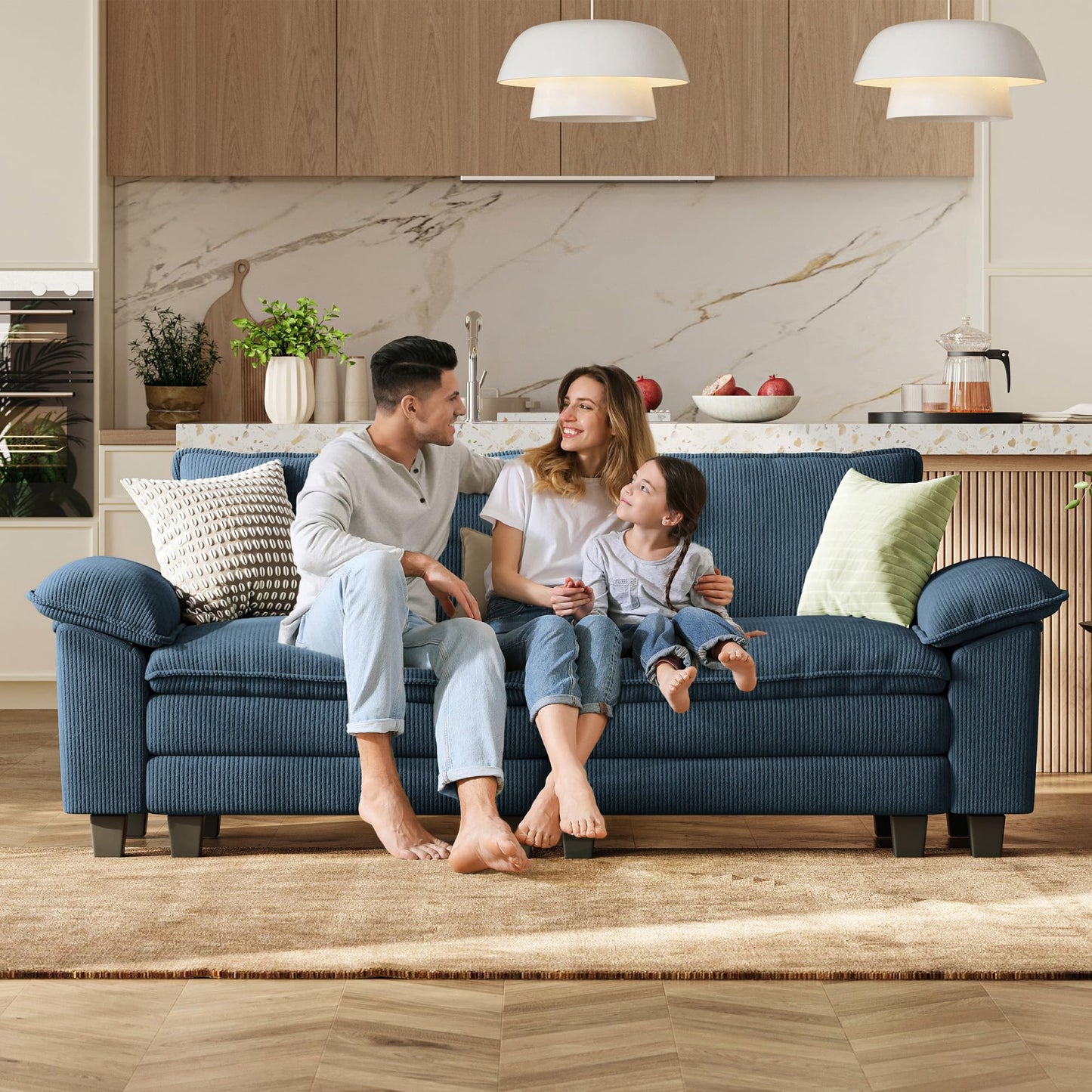 LINSY HOME 90'' Cloud Loveseat Sofa, Modular Sectional Couches Corduroy Cloud Couch Soft Modern Comfy Love Seat Sofa Set for Living Room Apartment Office, Blue