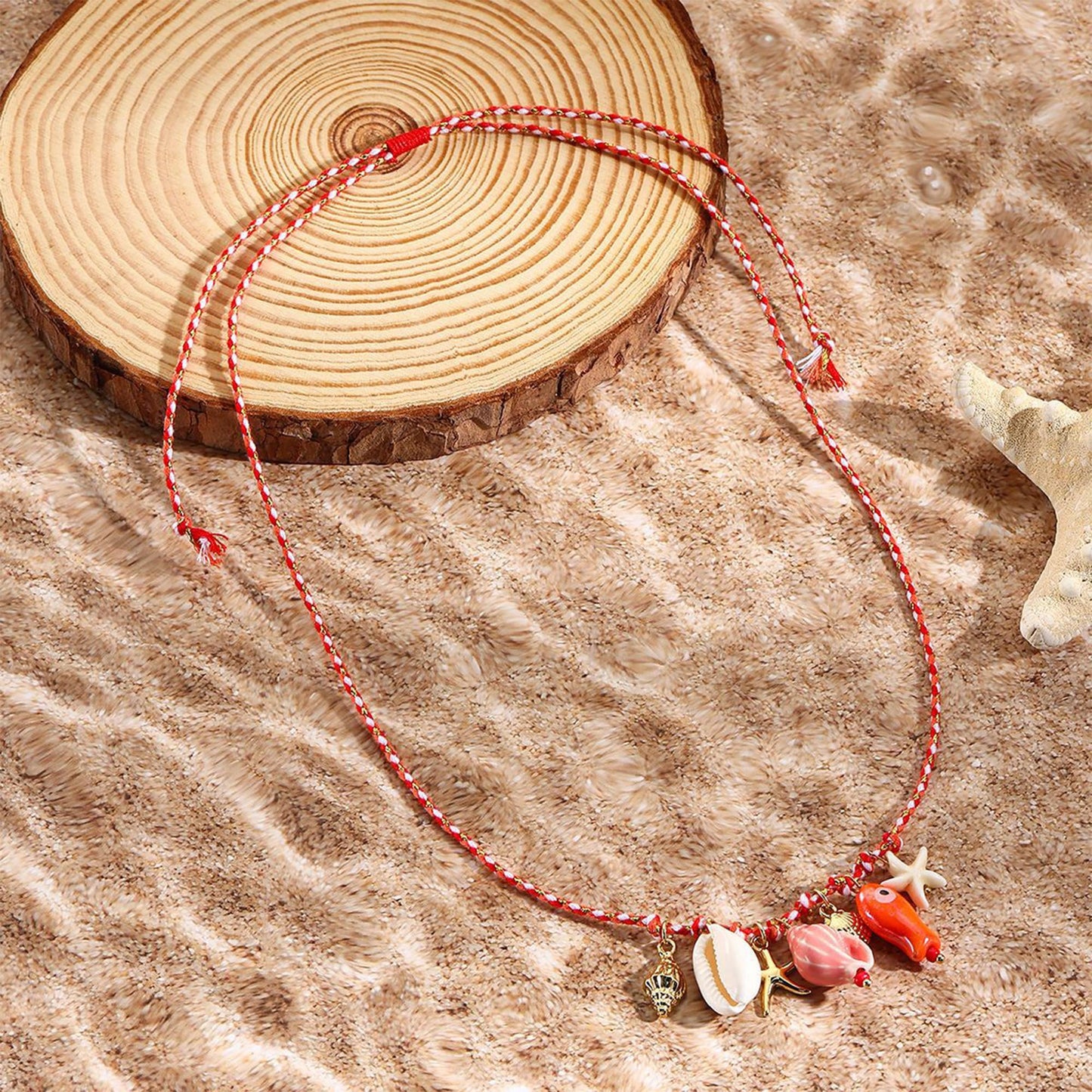 JAGWQRK Starfish Shell Charm Necklaces for Women Boho Adjustable Beaded Fish Shell Charm Necklace Hawaiian Summer Beach Surfe Party Present Jewelry