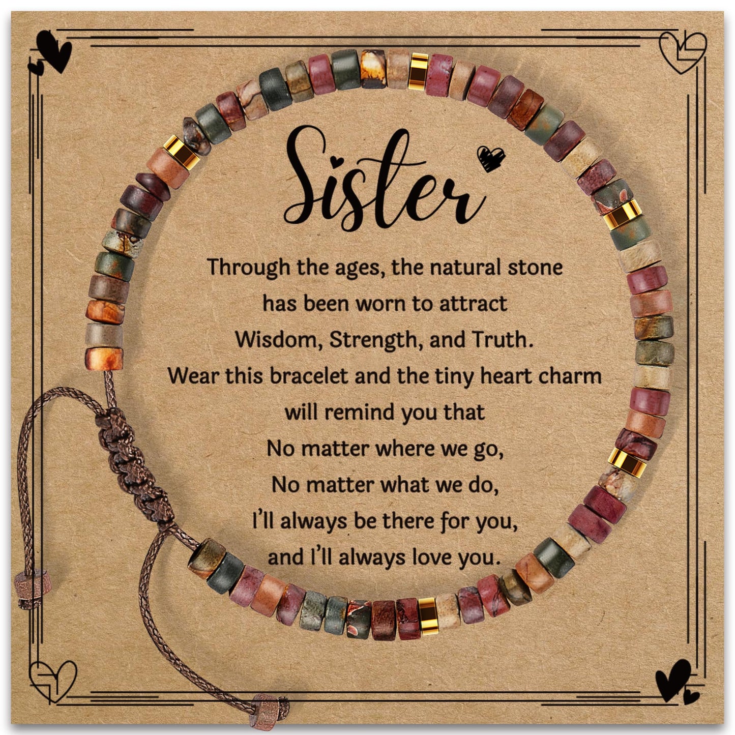 ZOKCC Inspirational Sister Gifts Bracelets for Women - Healing Natural Stone Bracelets for Women - Mohters Day Birthday Christmas Valentines Gifts for Sister Her Friends