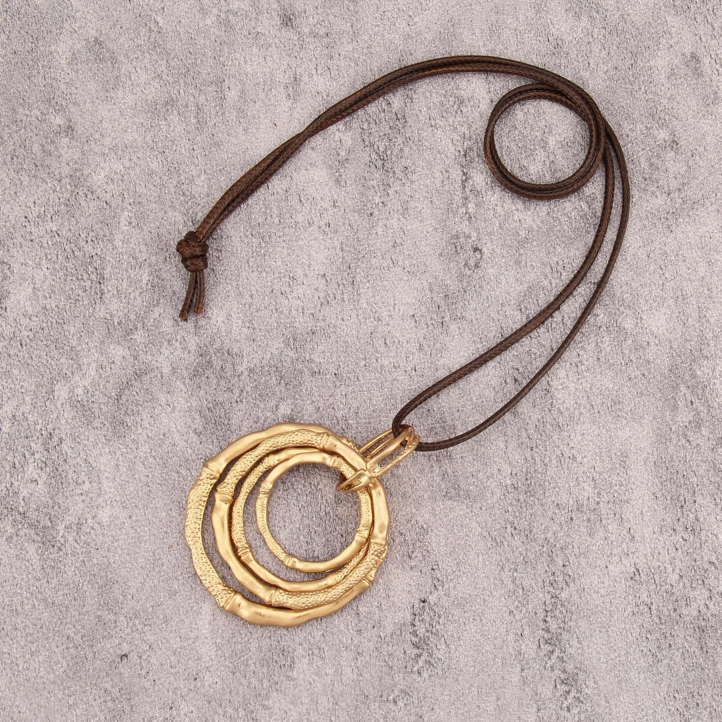 joymiao Long Boho Necklace for Women Chunky Statement Necklace with Large Bamboo Circle Pendant Vintage Hippie Jewelry