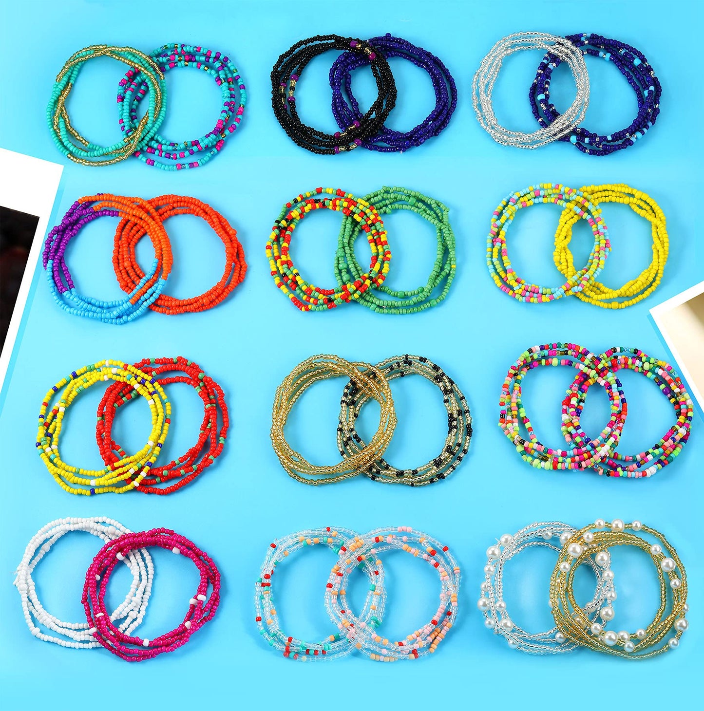 TOBENY 24PCS Waist Beads for Women African Belly Beads for the waist Colorful Summer Body Beads Jewelry Stretchy Elastic African Waist Beads 31.5-35.5 Inch Beaded Waist Chain