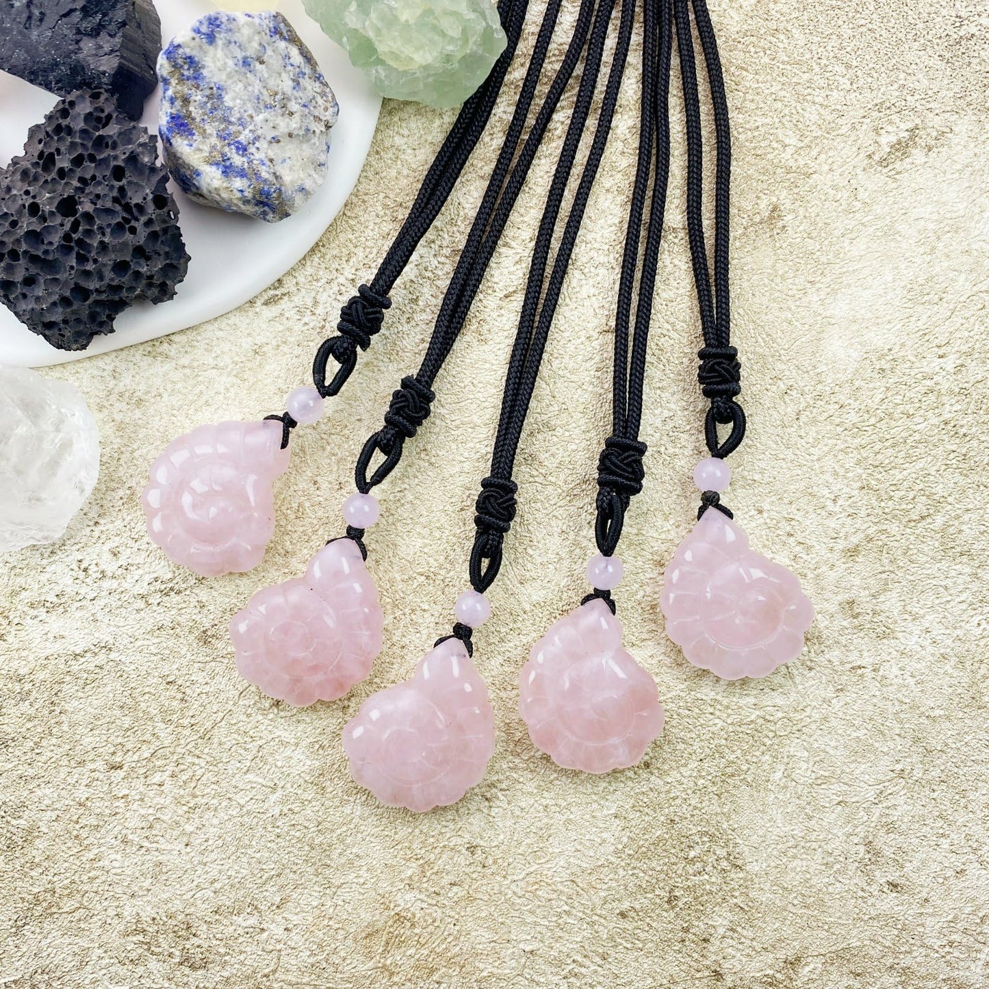 EDEN'S CALL Crystal Conch Shell Necklace for Women Healing Stone Ocean Pendant, Boho Beach Necklace with Polished Natural Gemstone Adjustable Cord Worry Stone Jewelry Gift, Rose Quartz