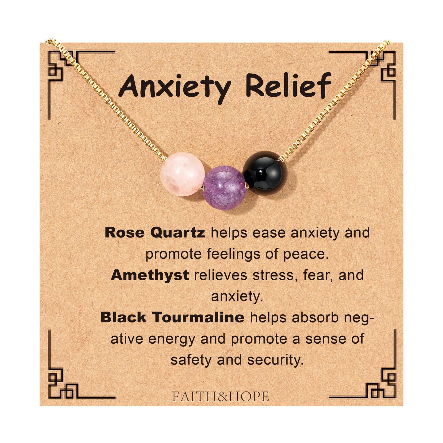 Suarlly Healing Crystal Necklace for Women 14k Plated Gold Beaded Necklace Anxiety Relief Empath Protection Amethyst Gifts for Friends Sister Mom Daughter Jewelry