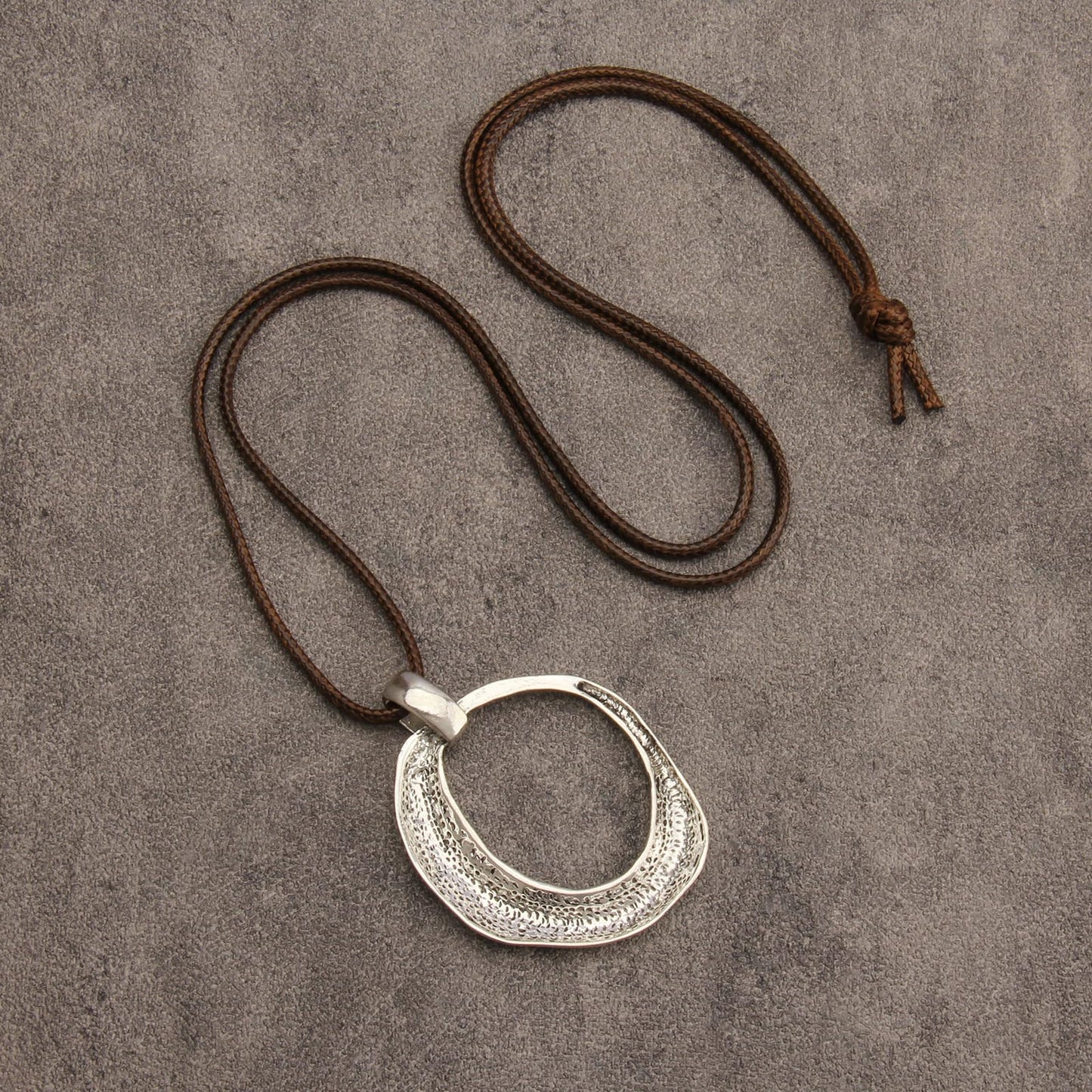joymiao Boho Necklace for Women Silver Pendant Necklaces Chunky Circle Necklace Leather Cord Necklace Retro Style Jewelry