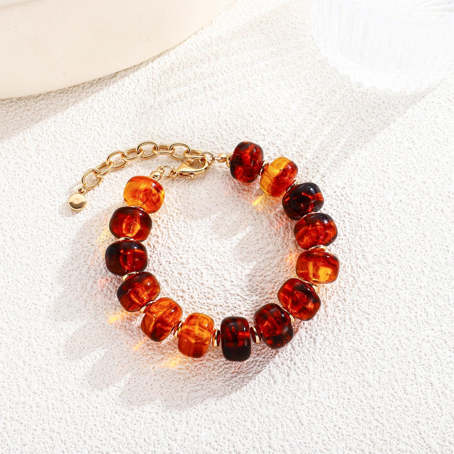 TENTMENTISE Bracelets for Women, Amber Beaded Bracelets for Women Trendy, Chunky Gold Plated Beaded Bracelets, Womens Summer Beach Boho Jewelry Gifts for Vacation Holiday