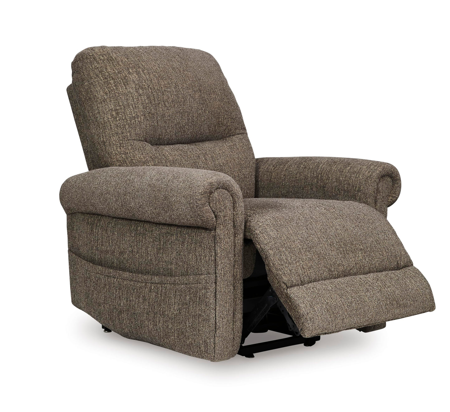 Signature Design by Ashley Aureta Classic Stain Resistant Power Lift Recliner with Side Pocket, Heat and Massage, Dark Brown