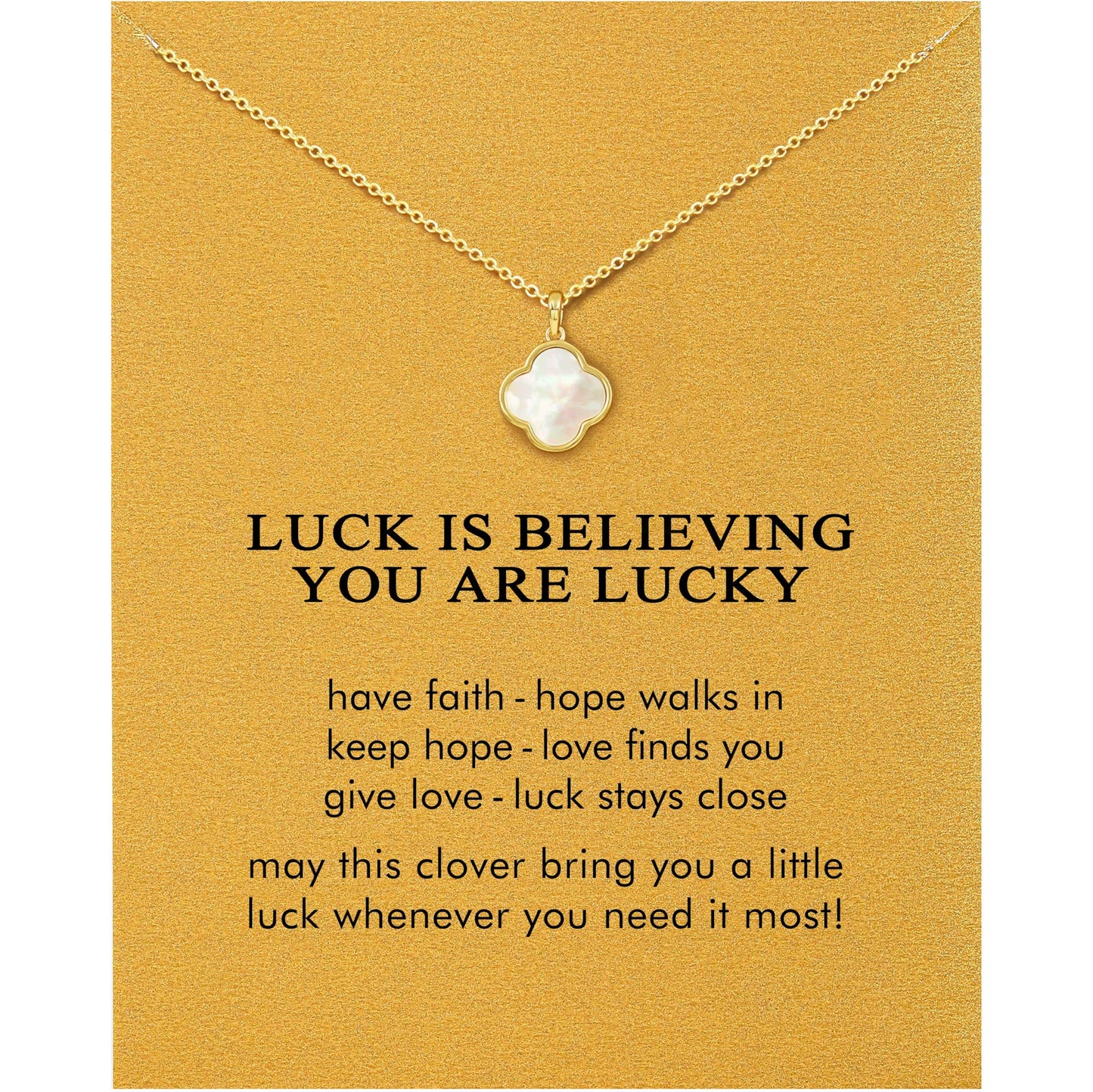 Baydurcan Four Leaf Clover Necklace for Women, Natural White Shell Pendant Golden Clover Necklace, Irish Good Luck Charm Jewelry Thoughtful Birthday Christmas Gift for Her