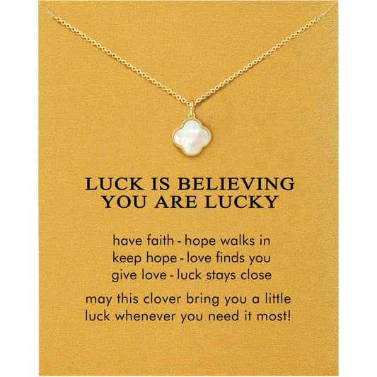 Baydurcan Four Leaf Clover Necklace for Women, Natural White Shell Pendant Golden Clover Necklace, Irish Good Luck Charm Jewelry Thoughtful Birthday Christmas Gift for Her