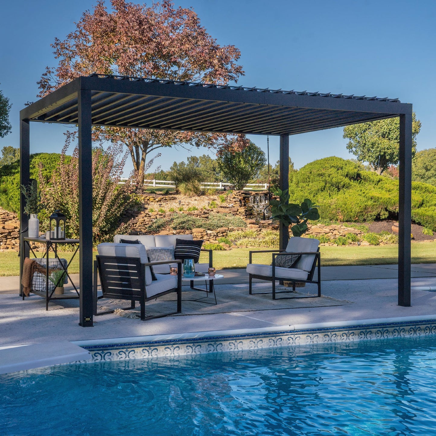 Backyard Discovery Sarasota 14' x 10' Galvanized Steel Louvered Pergola Kit with Adjustable Roof, Shade, Rain Protection, High-Wind Rating, Gutter System for Outdoor Patio, Garden, Deck, Entertaining